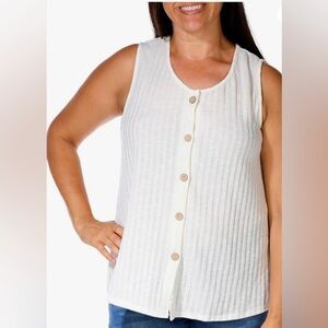 NY Collection White Sleeveless Button-Down Top size L